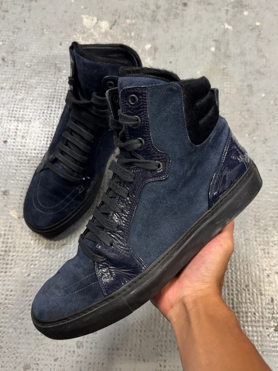 2000s Yves Saint Laurent Navy Suede Leather High Sneakers