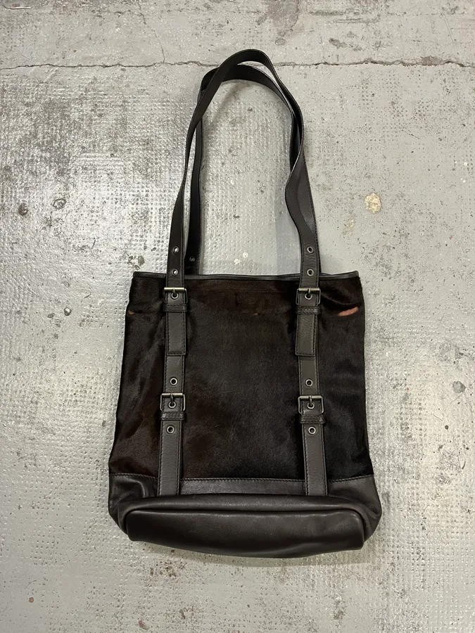 2000s Yves Saint Laurent Pony Hair Black & Brown Shoulder Bag - Image 8