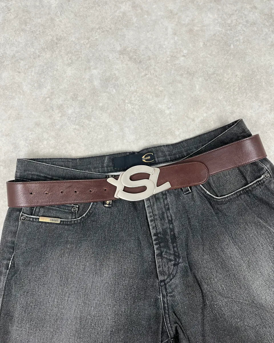 2000s Yves Saint Laurent Propaganda Brown Leather Logo Belt