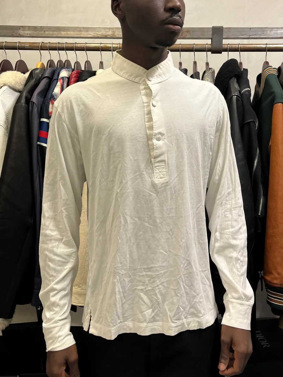 2000s Yves Saint Laurent Rive Gauche White Henley Mao Shirt
