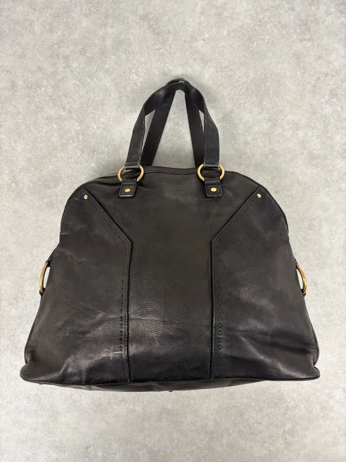 2000s Yves Saint Laurent Star Black Shiny Leather Handle Bag - Image 6