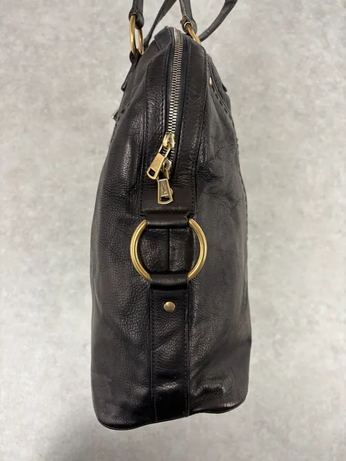 2000s Yves Saint Laurent Star Black Shiny Leather Handle Bag - Image 9