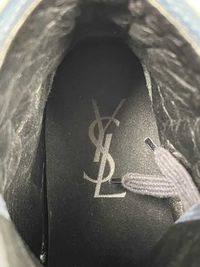 2000s Yves Saint Laurent Suede Leather Blue High Sneakers - Image 11