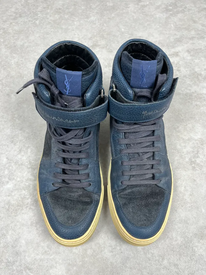 2000s Yves Saint Laurent Suede Leather Blue High Sneakers - Image 2