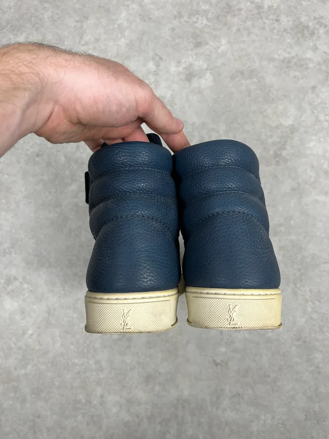 2000s Yves Saint Laurent Suede Leather Blue High Sneakers - Image 7