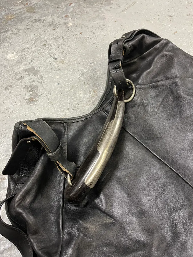 2000s Yves Saint Laurent Tom Ford Mombasa Black Horn Handle Leather Bag - Image 10