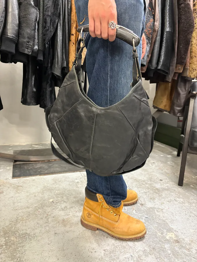 2000s Yves Saint Laurent Tom Ford Mombasa Black Horn Handle Leather Bag - Image 2