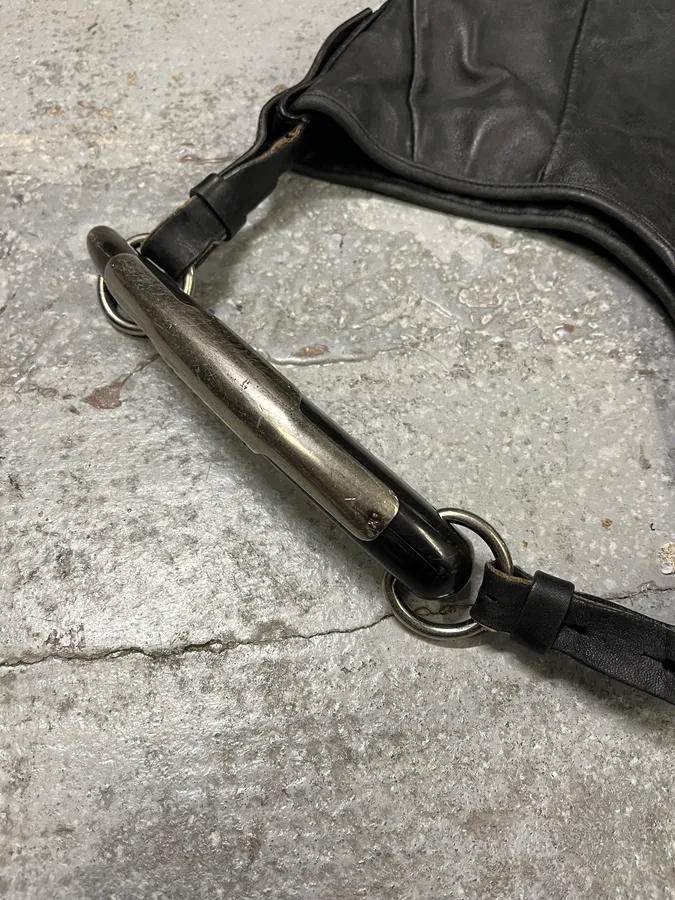 2000s Yves Saint Laurent Tom Ford Mombasa Black Horn Handle Leather Bag - Image 4