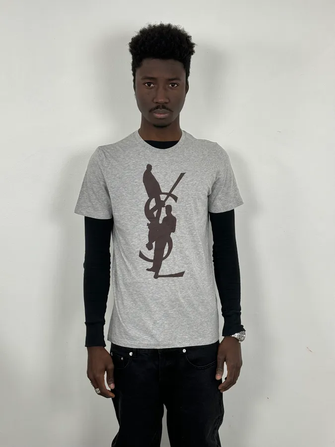 2000s Yves Saint Laurent YSL Shadow Grey T-Shirt - Image 2