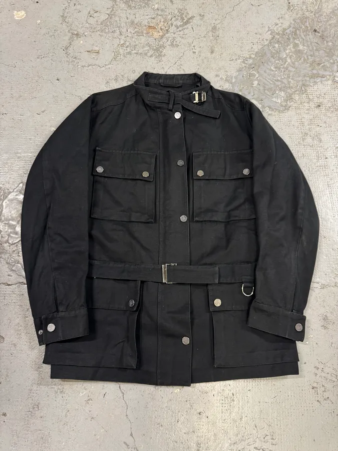 2003 Gucci Black Multi Pockets Belted Long Jacket