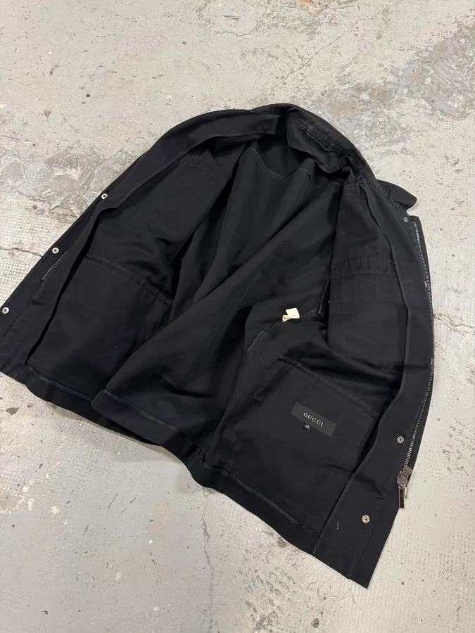 2003 Gucci Black Multi Pockets Belted Long Jacket - Image 6