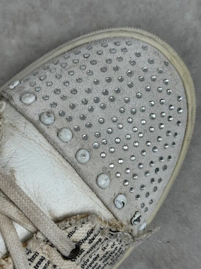 2004 John Galliano White Canvas Newspaper Studded High Sneakers - Image 6
