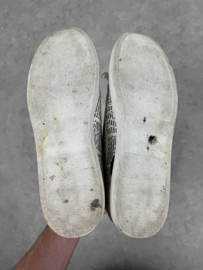 2004 John Galliano White Canvas Newspaper Studded High Sneakers - Image 8