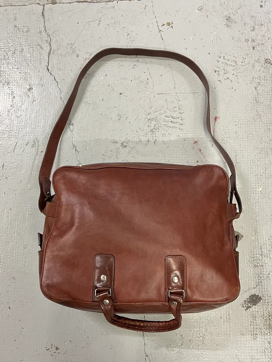 2006 Maison Margiela H&M Upside Brown Leather Shoulder Bag