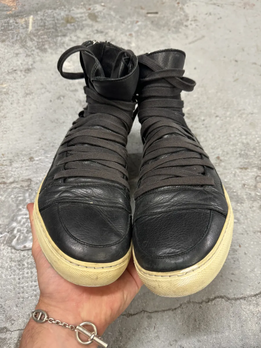 2009 Kris Van Assche Black Megalaced High Leather Sneakers - Image 2