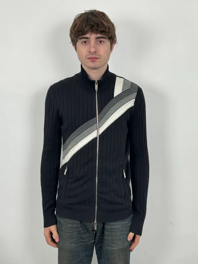 200s Dirk Bikkembergs Cross Lines Black Wool Zip-Up Sweater - Image 2