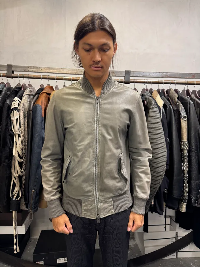 200s Giorgio Brato Raw Grey Leather Bomber Jacket - Image 2