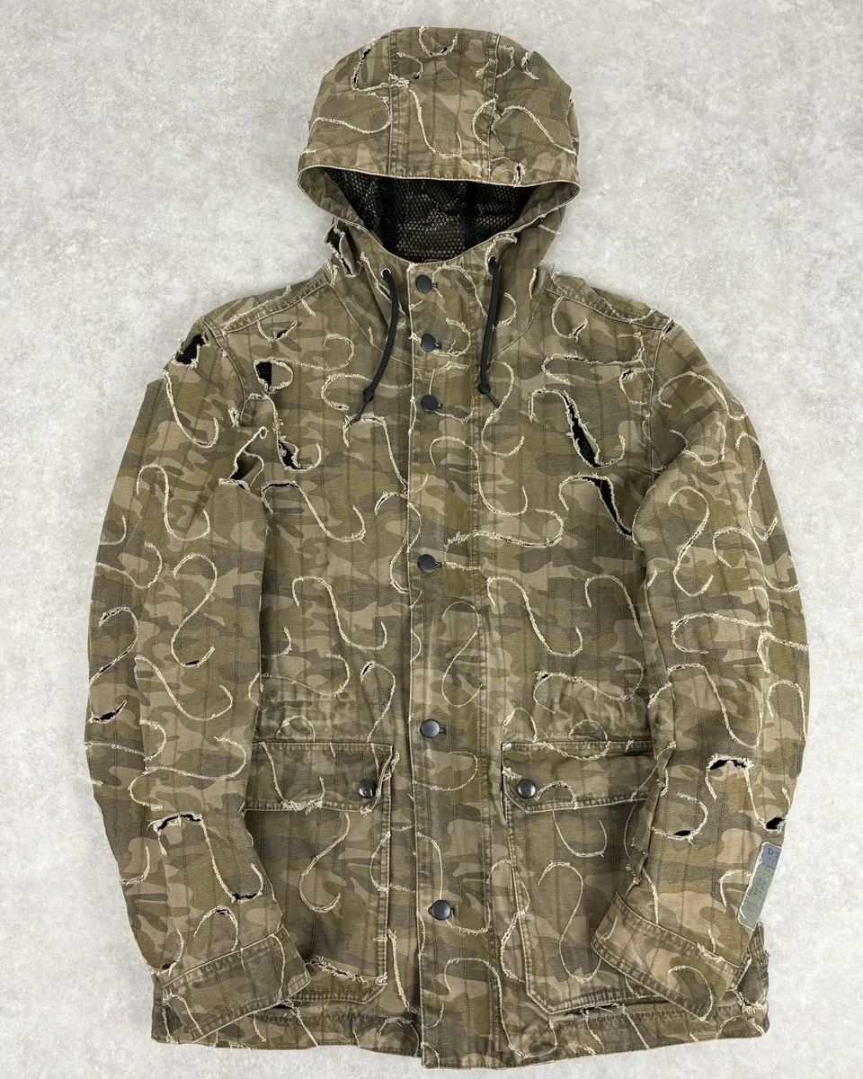 2010 Diesel Khaki Jacket Nylon Laser Cut Distressed Size L