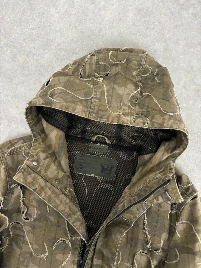 2010 Diesel Khaki Jacket Nylon Laser Cut Distressed Size L - Image 11