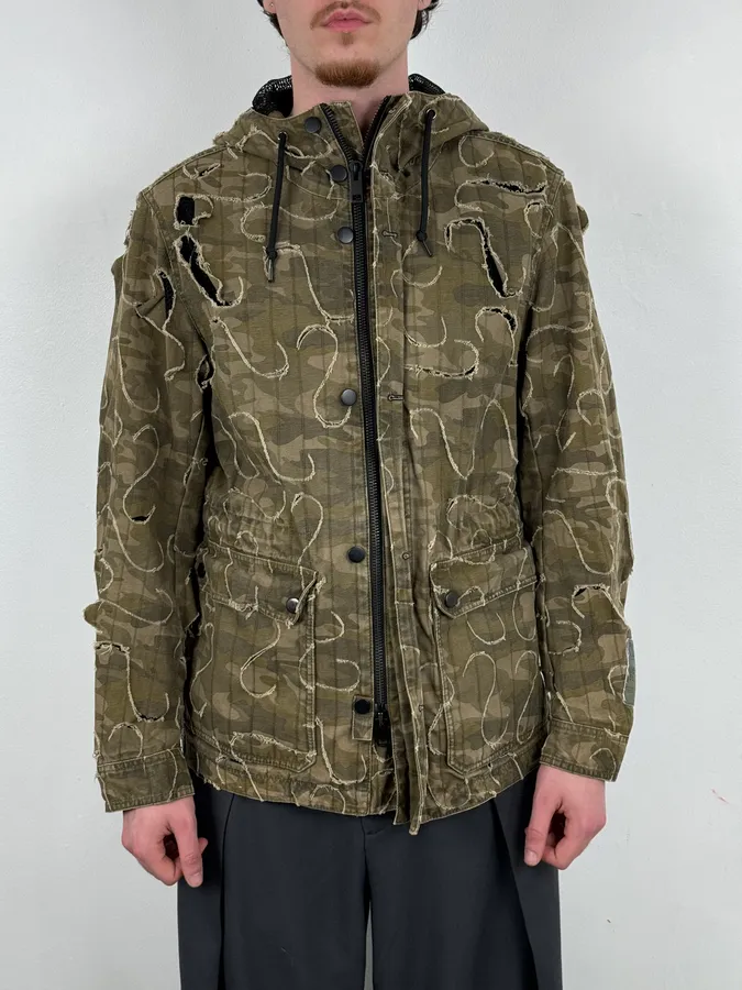 2010 Diesel Khaki Jacket Nylon Laser Cut Distressed Size L - Image 2