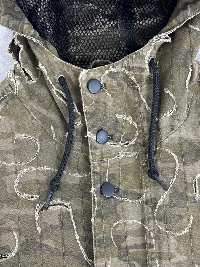 2010 Diesel Khaki Jacket Nylon Laser Cut Distressed Size L - Image 9