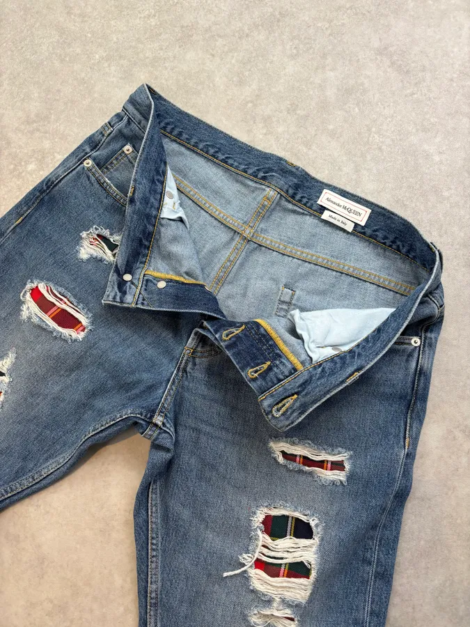 2010s Alexander McQueen Blue Denim Distressed Jeans - Image 9