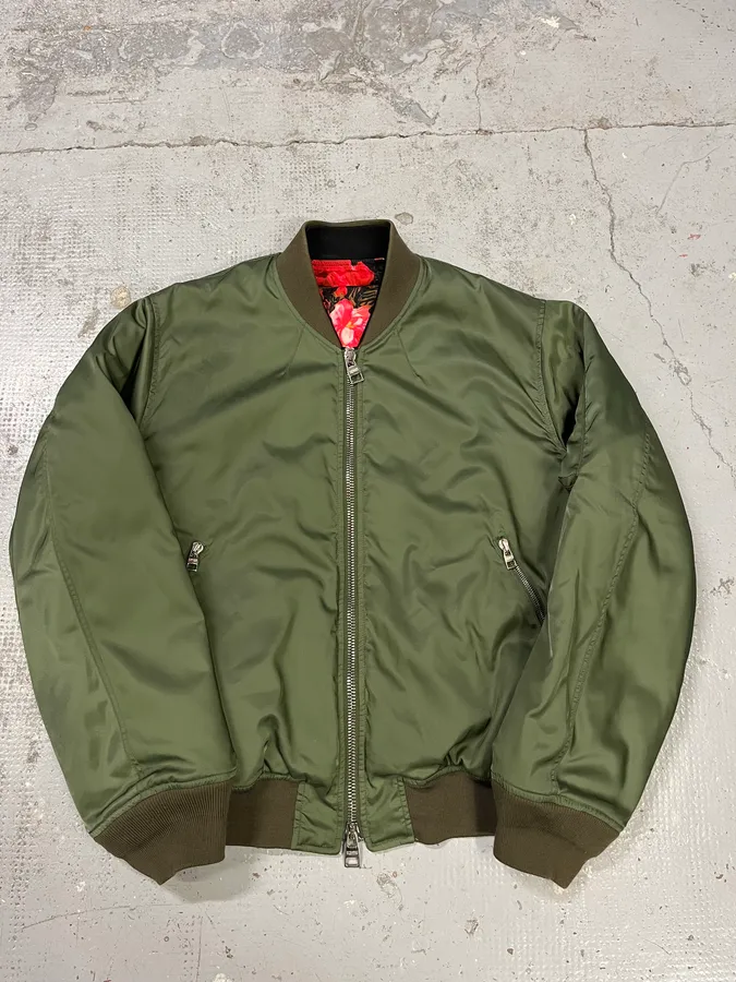2010s Alexander McQueen Floral Green Bomber Jacket