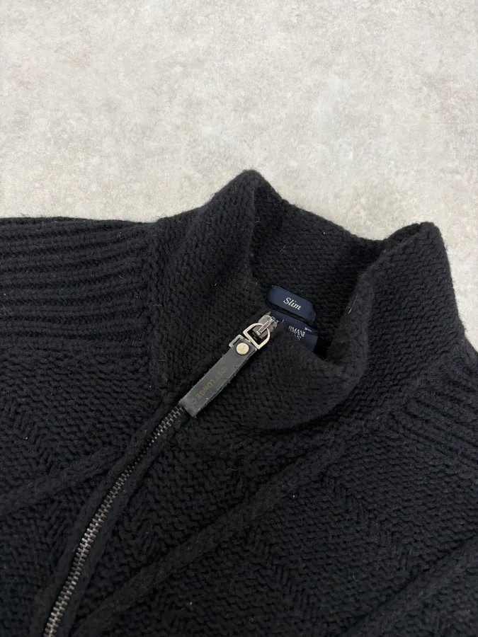 2010s Armani Asymmetrical Black Wool Zip-up Sweater - Image 4