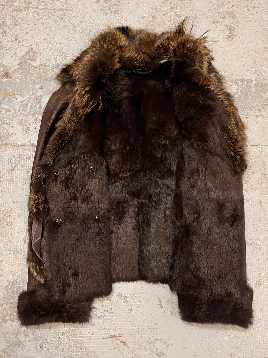 2010s Armani Fur Collar Painted  Brown Leather Jacket - Image 11