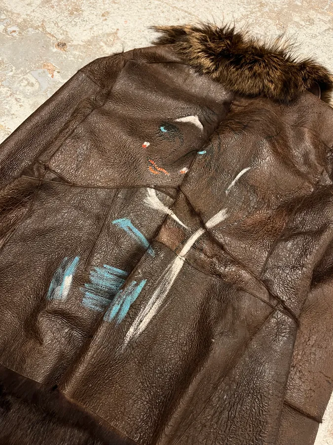 2010s Armani Fur Collar Painted  Brown Leather Jacket - Image 6