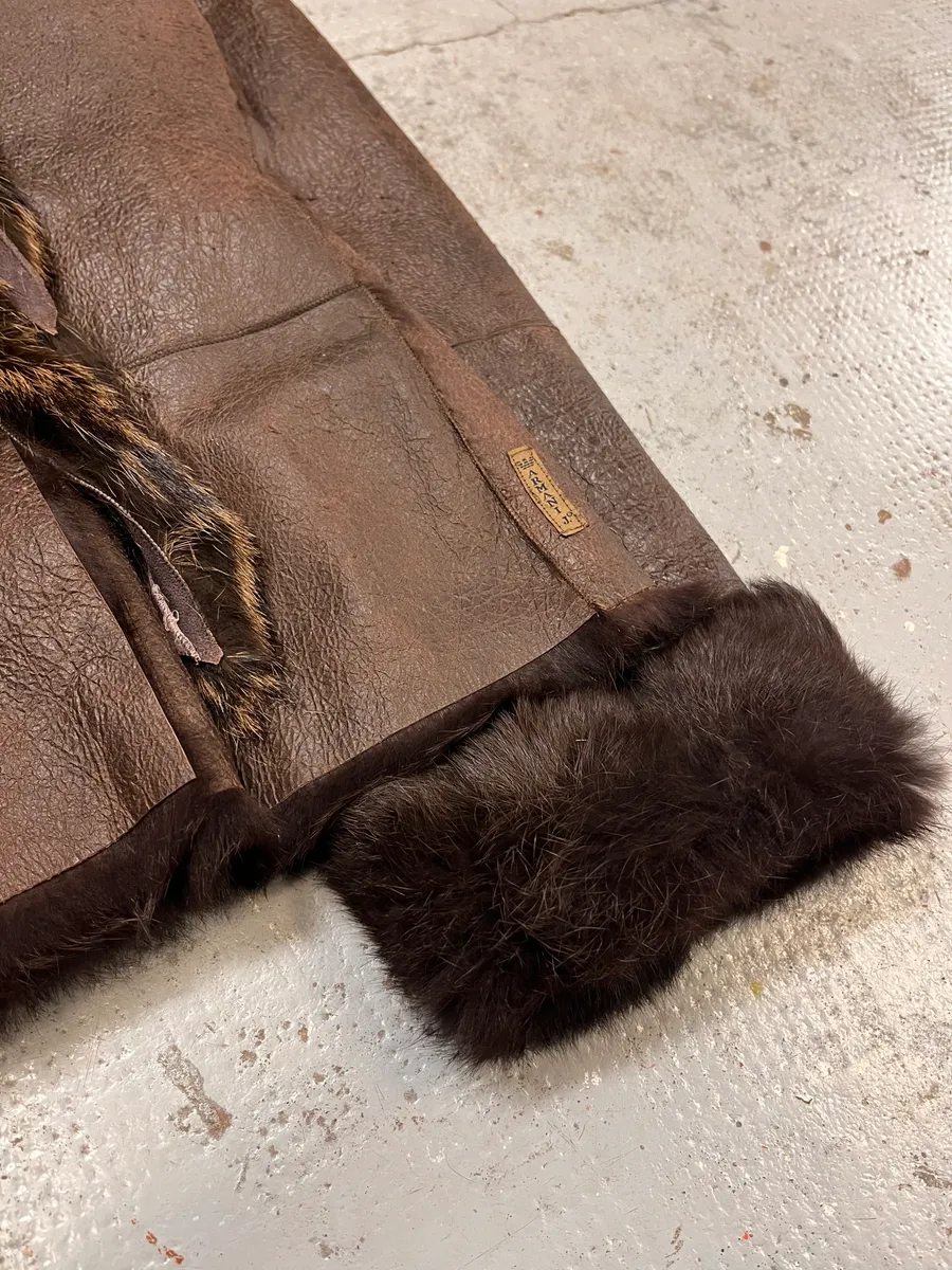 2010s Armani Fur Collar Painted  Brown Leather Jacket - Image 7