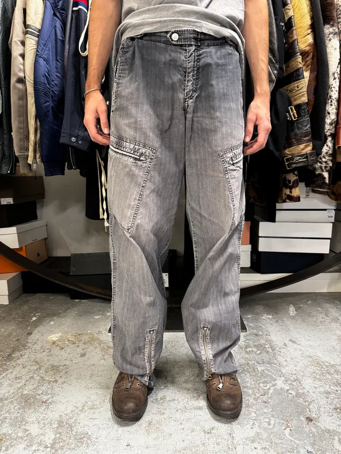 2010s Armani Grey Faded Oversized Cargo Pants - Image 2