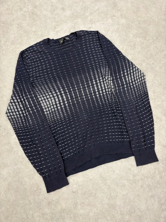 2010s Armani Navy & White Gradient Abstract Light Sweater - Image 4