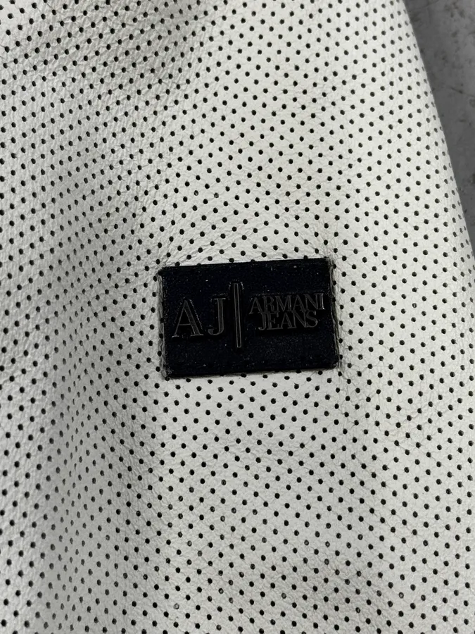 2010s Armani White & Blue Lined Ricing Jacket - Image 9