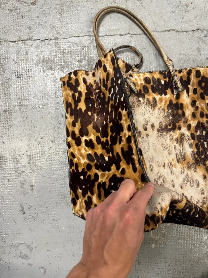 2010s Balenciaga Beige Leopard Print Pony Hair Papier Bag - Image 8