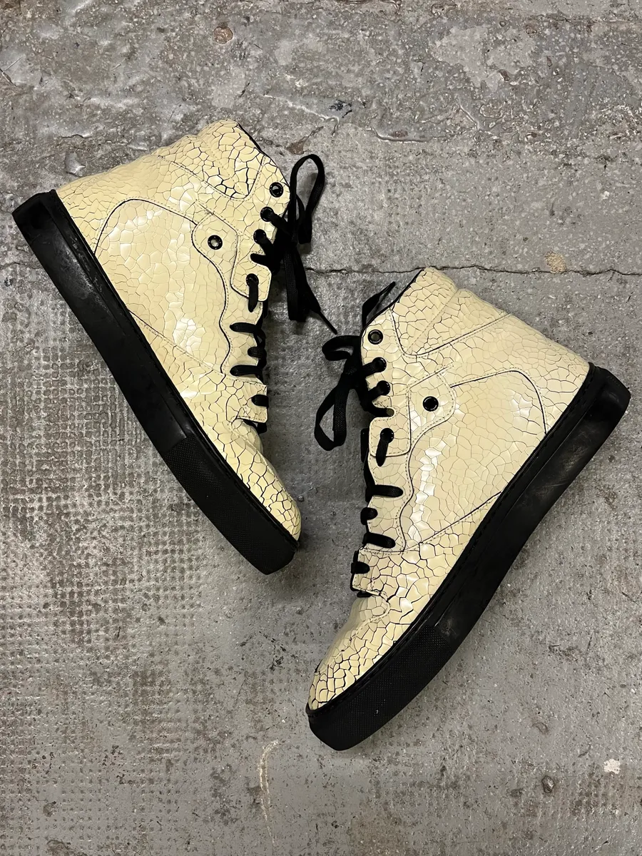 2010s Balenciaga Cracked White Paint Leather High Sneakers - Image 3