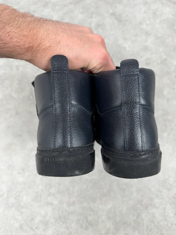 2010s Balenciaga Dark Navy Arena Grained Leather High Sneakers - Image 6
