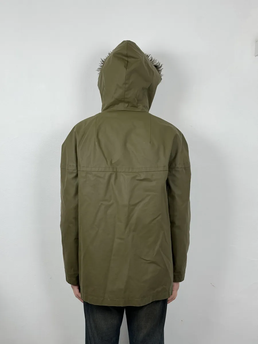 2010s Balenciaga Green Fur Hooded Parka Jacket - Image 3