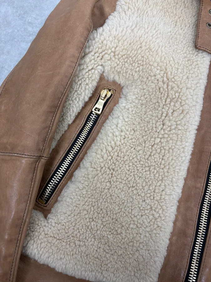 2010s Balmain Beige & Brown Shearling Biker Sample Leather Jacket - Image 10