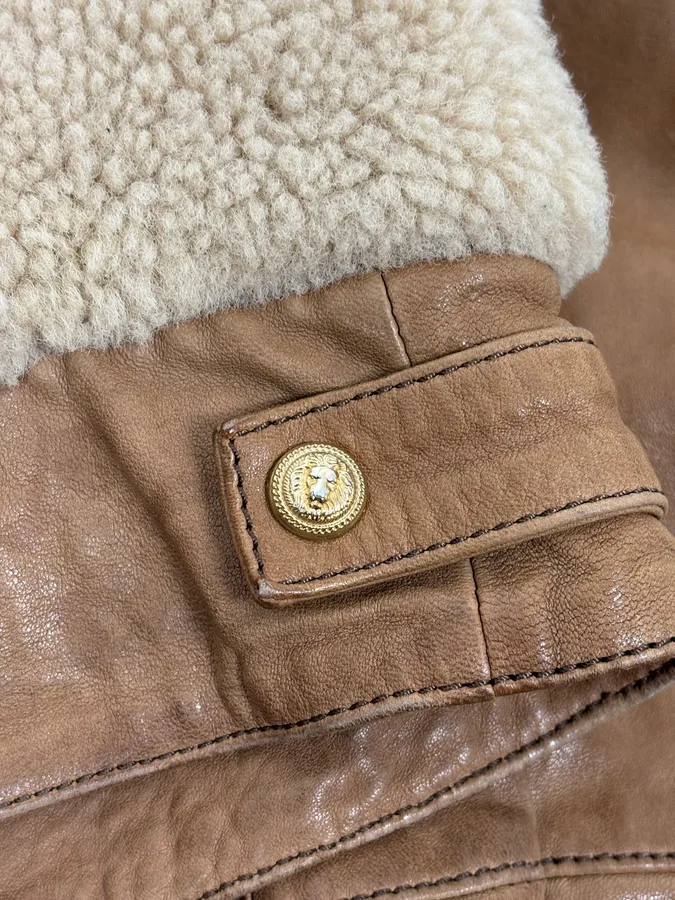 2010s Balmain Beige & Brown Shearling Biker Sample Leather Jacket - Image 9