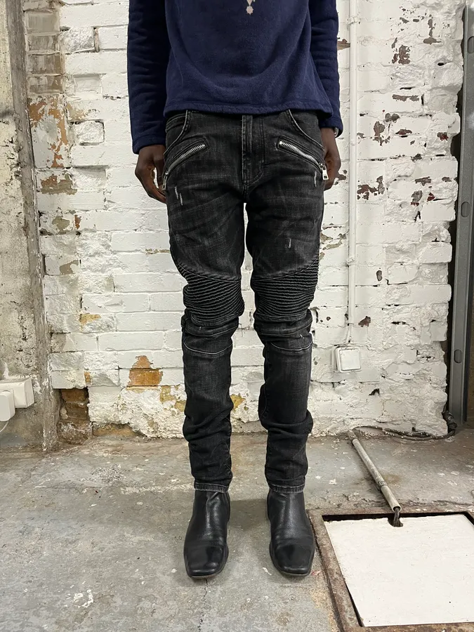 2010s Balmain Biker Black Denim Jeans