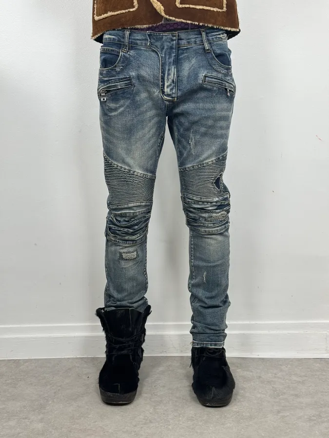 2010s Balmain Biker Blue Denim Jeans