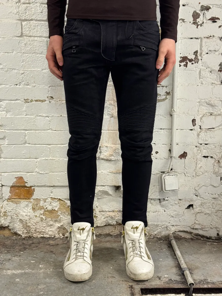 2010s Balmain Black Biker Avant-Garde Jeans - Image 2