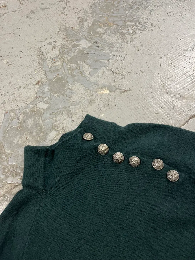 2010s Balmain Dark Green Wool Buttoned Turtleneck Sweater - Image 3