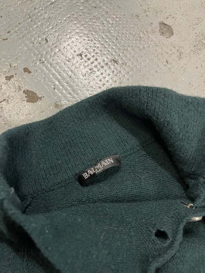 2010s Balmain Dark Green Wool Buttoned Turtleneck Sweater - Image 6