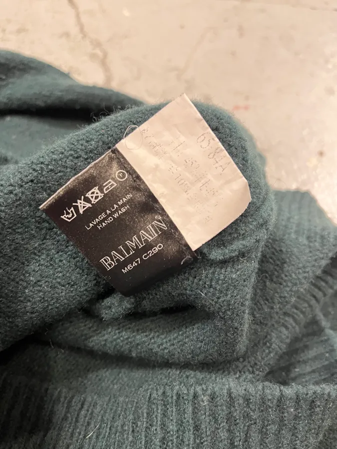2010s Balmain Dark Green Wool Buttoned Turtleneck Sweater - Image 8