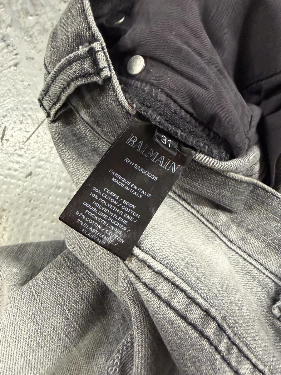 2010s Balmain Grey Faded Destroyed Denim Slim Jeans - Image 7
