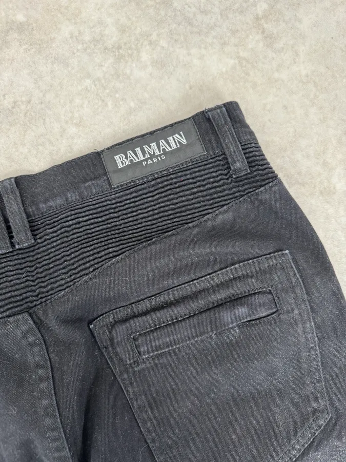 2010s Balmain Italian Black Padded Biker Slim Pants - Image 7