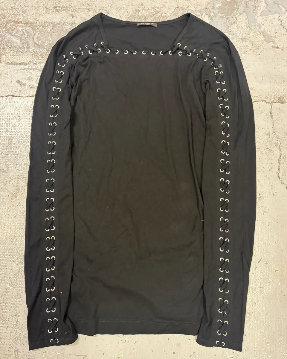 2010s Balmain Laced Black Contemporary Longsleeve - Image 3