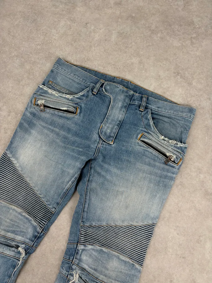 2010s Balmain Light Blue Denim Distressed Jeans - Image 5